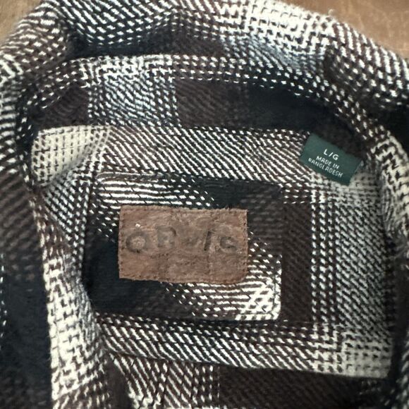 Orvis Men Button Up Flannel Large Plaid Brown Black Plaid Long Sleeve Thick - Picture 2 of 3